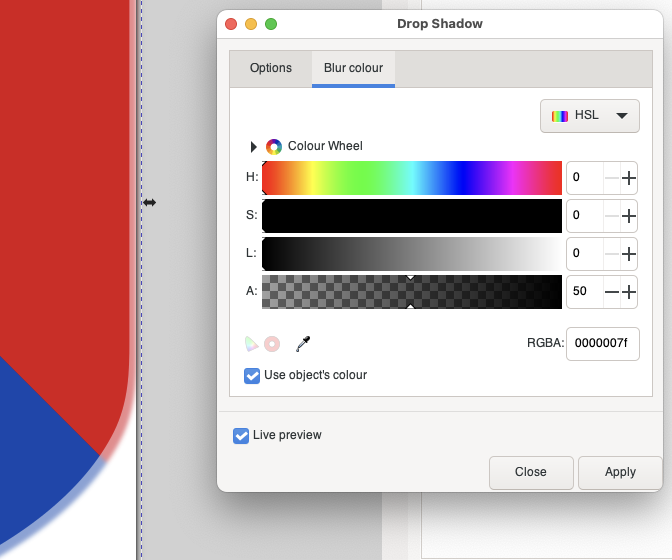 Drop Shadow Dialog Box Blur Colour Tab