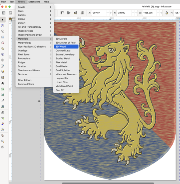Inkscape 3D Wood Filter example