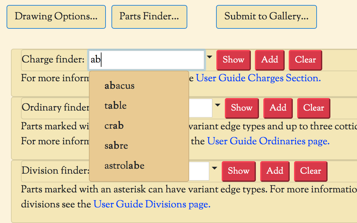 Parts Finder Drop-down